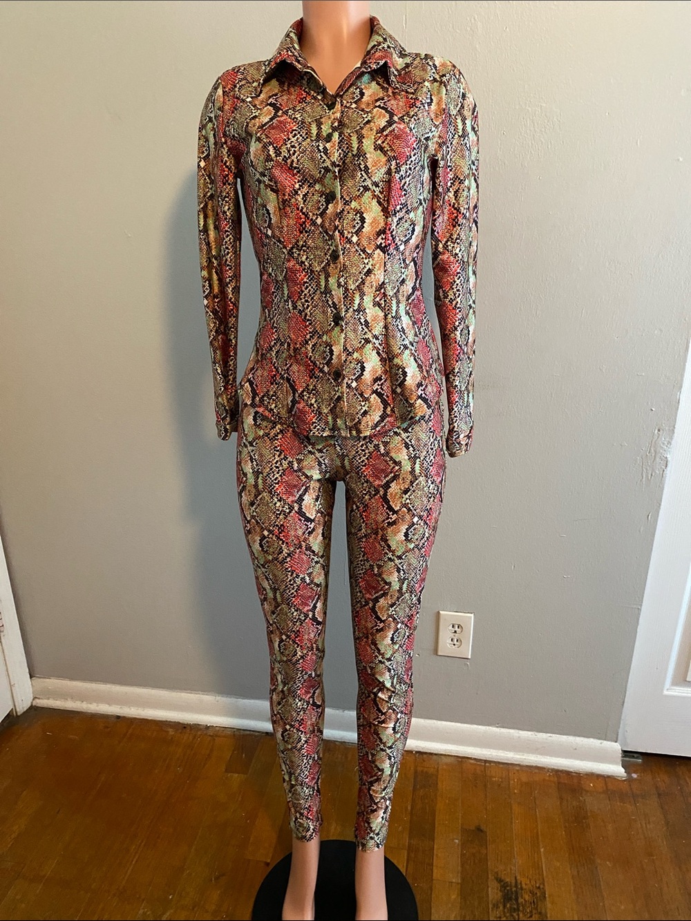 Snake-Print Stretch Pantsuit in Multicolor